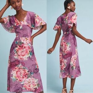 Anthropologie Kachel Pink Floral Midi Dress